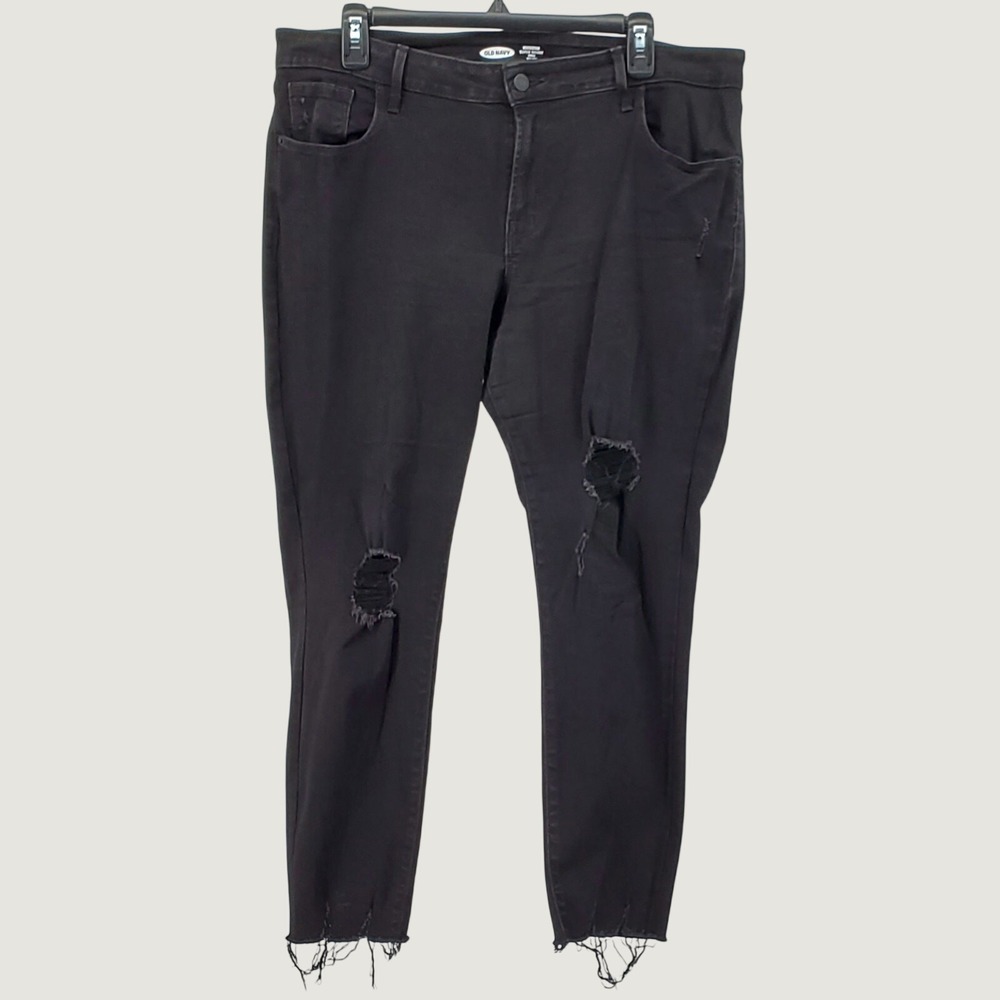 Old Navy Rockstar Super Skinny Ankle Jeans 16 Mid Rise Distressed Black Stretch